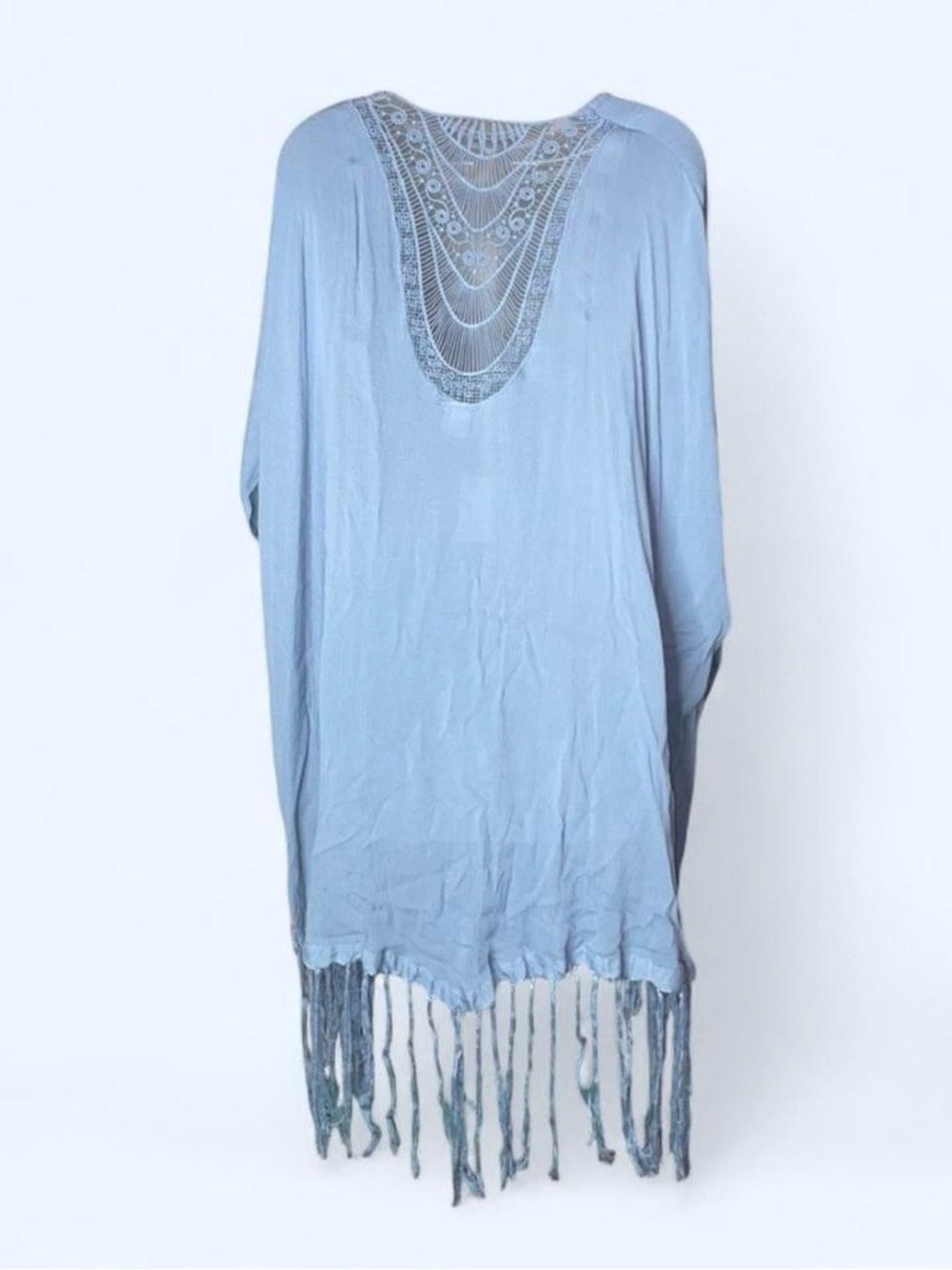 New Sonoma Light Blue Fringe Open-Front Women’s Poncho Shrug - Picture 3 of 13